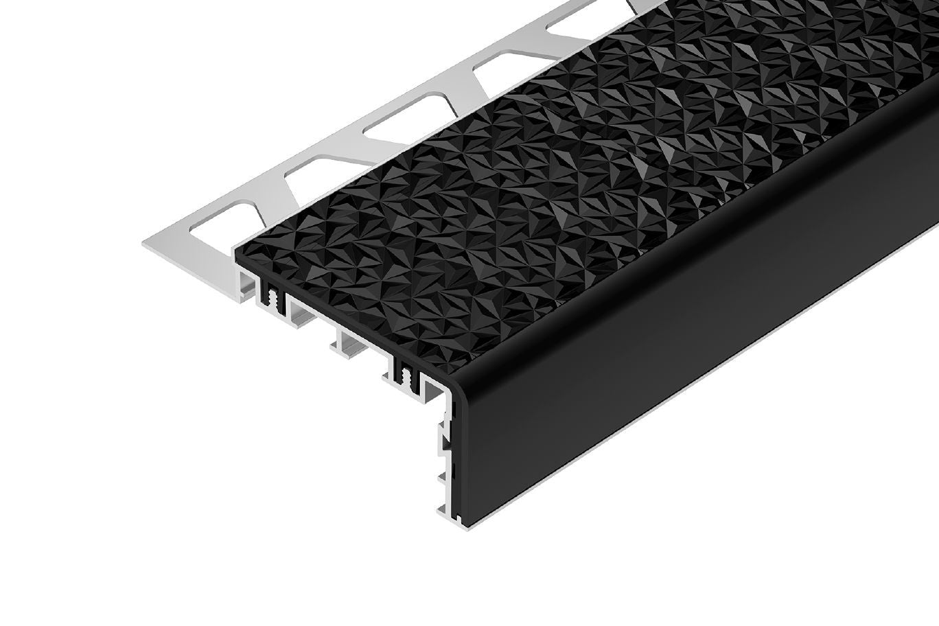 Schluter - TREP-V 60 Profilé pour nez de marche aluminium anodisé avec insert anti-dérapant en PVC noir 7/16" (11 mm) x 2-3/8" (60 mm) x 10'