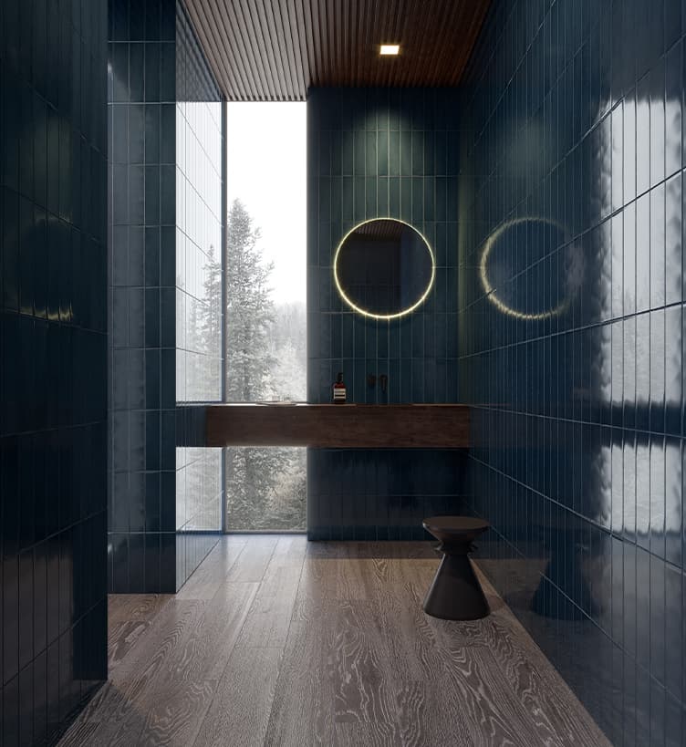 3 x 12 in / 7.5 x 30 cm Teramoda Ink Glossy Pressed Glazed Ceramic Tile