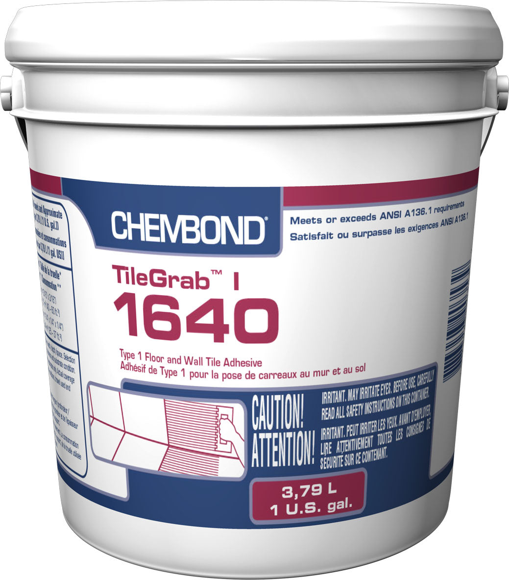 Chembond - TileGrab I 1640 Adhésif de Type 1 pour la pose de carreaux au mur et au sol - 3.79 L