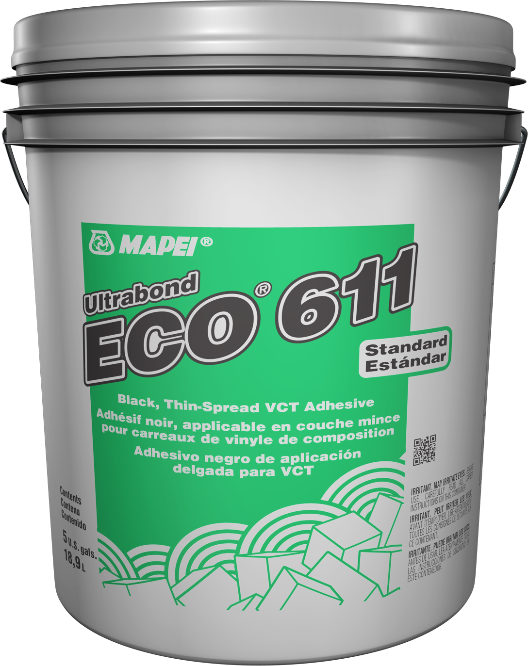 Mapei - Ultrabond ECO 611 Adhésif noir standard pour vinyle de composition - 18.9 L