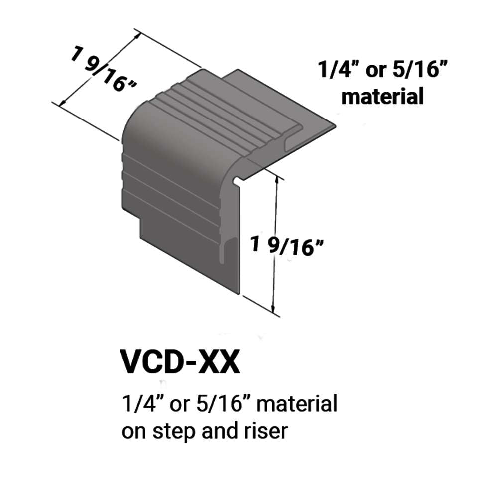 Tarkett/Johnsonite - VCD-XX - Nez de marches d'escalier - Matériau de 1/4" ou 5/16" sur la marche et la contremarche.