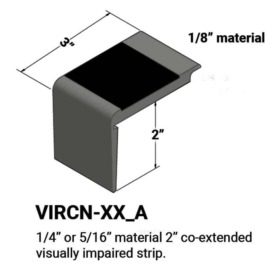 Tarkett/Johnsonite - VIRCN-XX-A - Nez de marches d'escalier - Matériau de 1/4" ou 5/16". Bande coextrudée de 2" pour personnes malvoyantes.