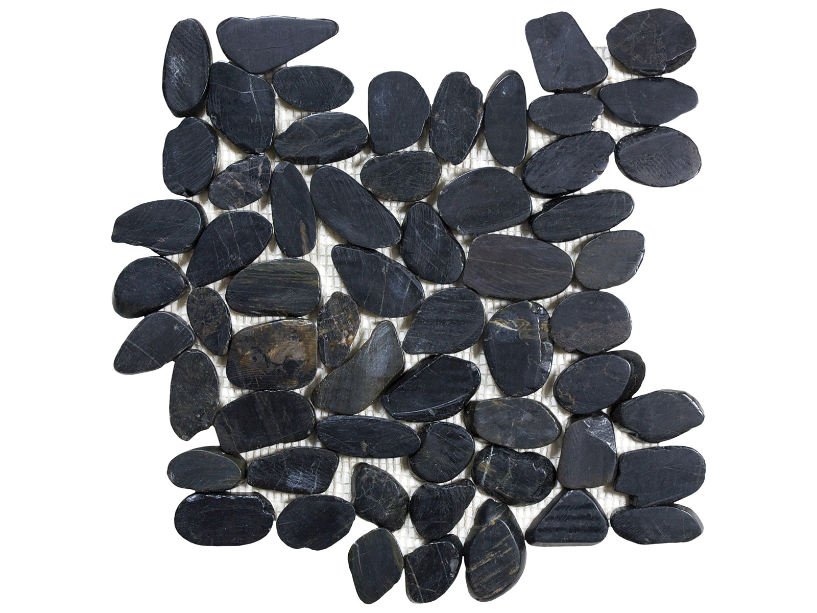 Anatolia - Mosaïque de pierre naturelle Zen Tahitian Black Sand Caillou plat Poli 12" x 12"