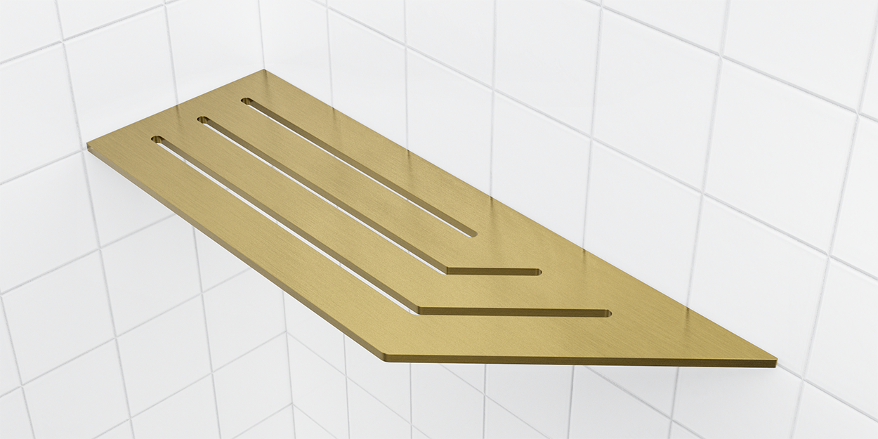 Tablettes de coin PVD or 4″x12″ pour douches carrelées ||62805584964