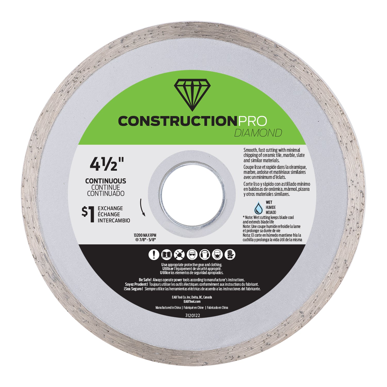 EAB - Lame diamantée continue Construction Pro Série Jaune 4-1/2"