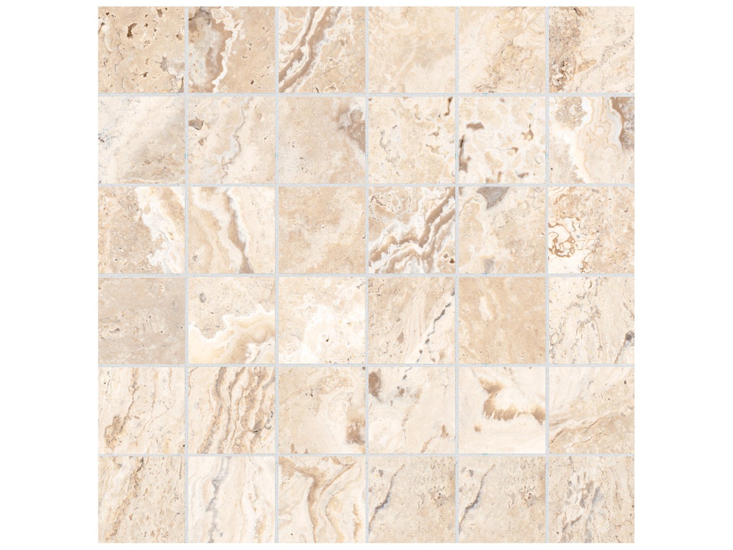 Anatolia - Antico - Sand - Mosaïque de porcelaine émaillée aspect travertin, fini mat 5 x 5 cm (2 x 2 po)