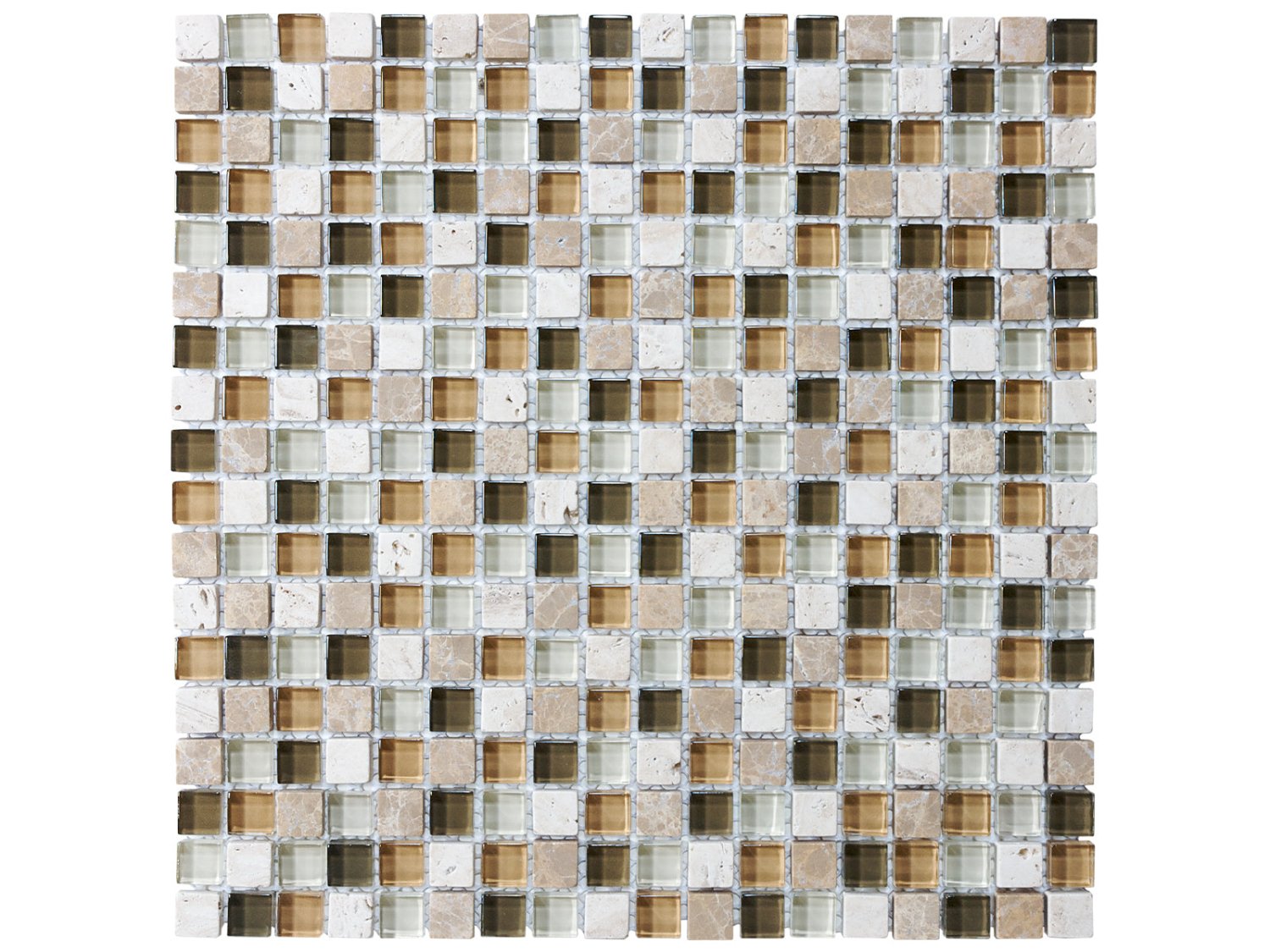 Anatolia - Glass Stone - Bamboo - Mosaïque de verre et pierre, fini mixte 1,6 x 1,6 cm (5/8 x 5/8 po)