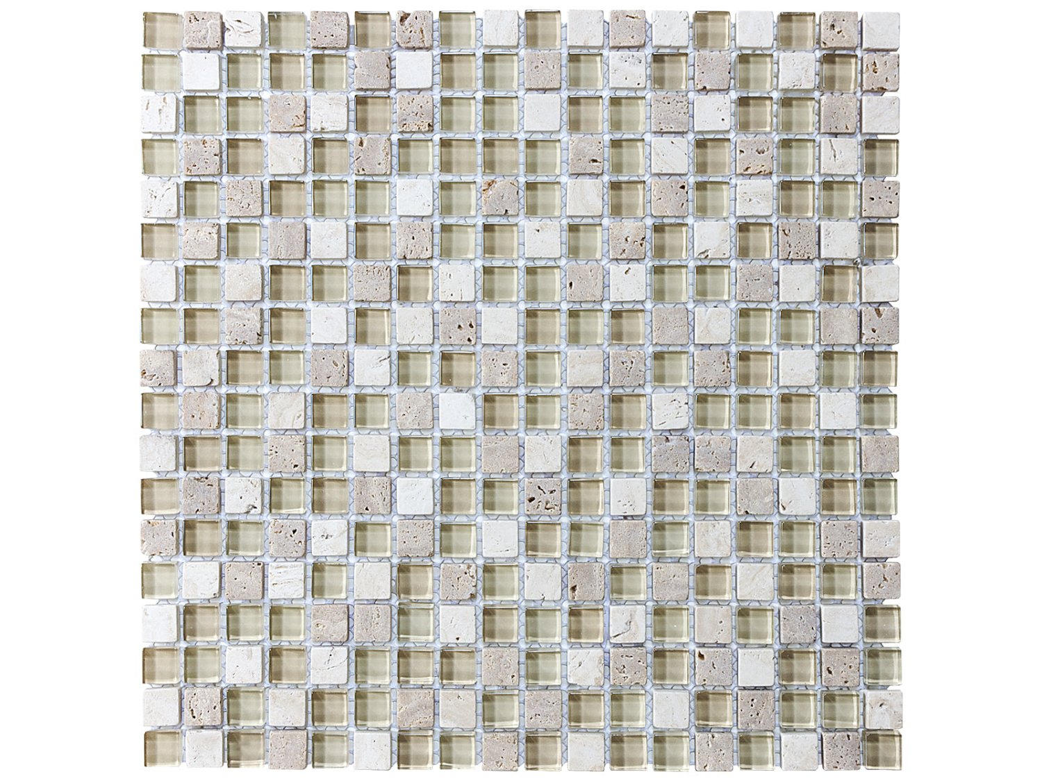 Anatolia - Glass Stone - Crème Brûlée - Mosaïque de verre et pierre, fini mixte 1,6 x 1,6 cm (5/8 x 5/8 po)
