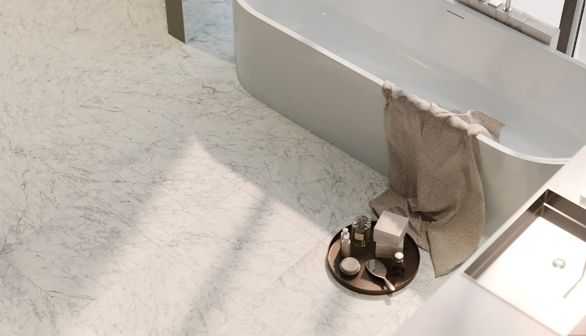 Anatolia - La Marca - Carrara Gioia - Bordure bullnose porcelaine adouci 3 x 12 po ||4502-0293-1 - Ceramed