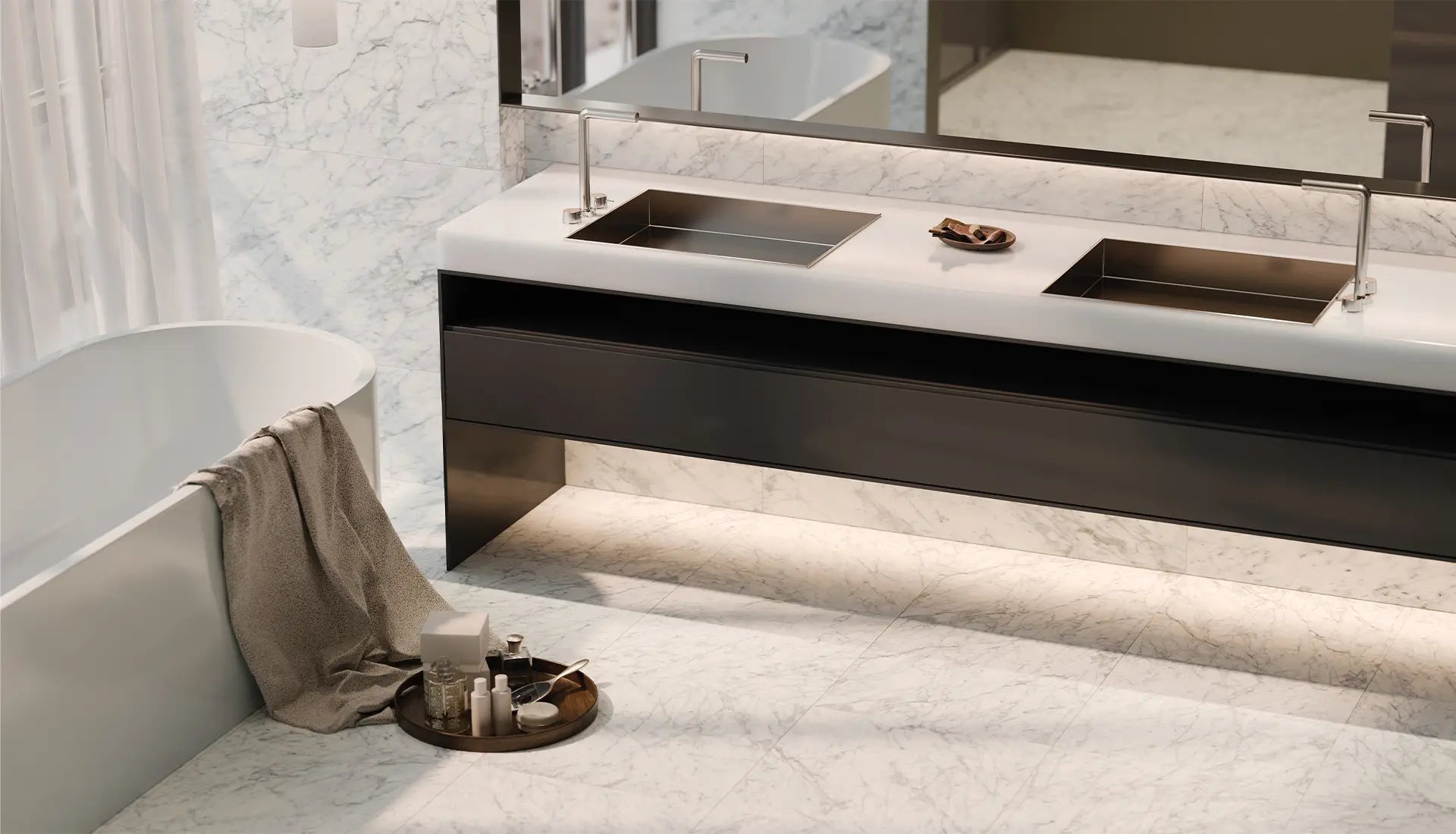 Anatolia - La Marca - Carrara Gioia - Bordure bullnose porcelaine adouci 3 x 12 po ||4502-0293-1 - Ceramed