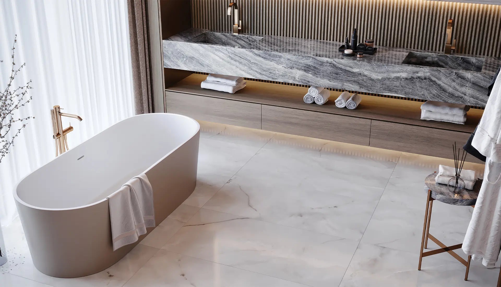 Anatolia - La Marca - Onyx Nuvolato - Bordure bullnose porcelaine adouci 3 x 12 po ||4502-0295-1 - Ceramed