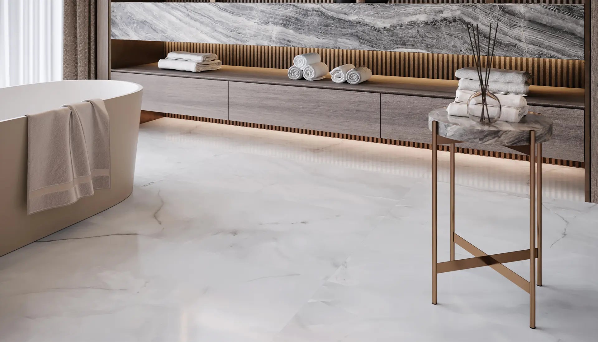 Anatolia - La Marca - Onyx Nuvolato - Bordure bullnose porcelaine adouci 3 x 12 po ||4502-0295-1 - Ceramed