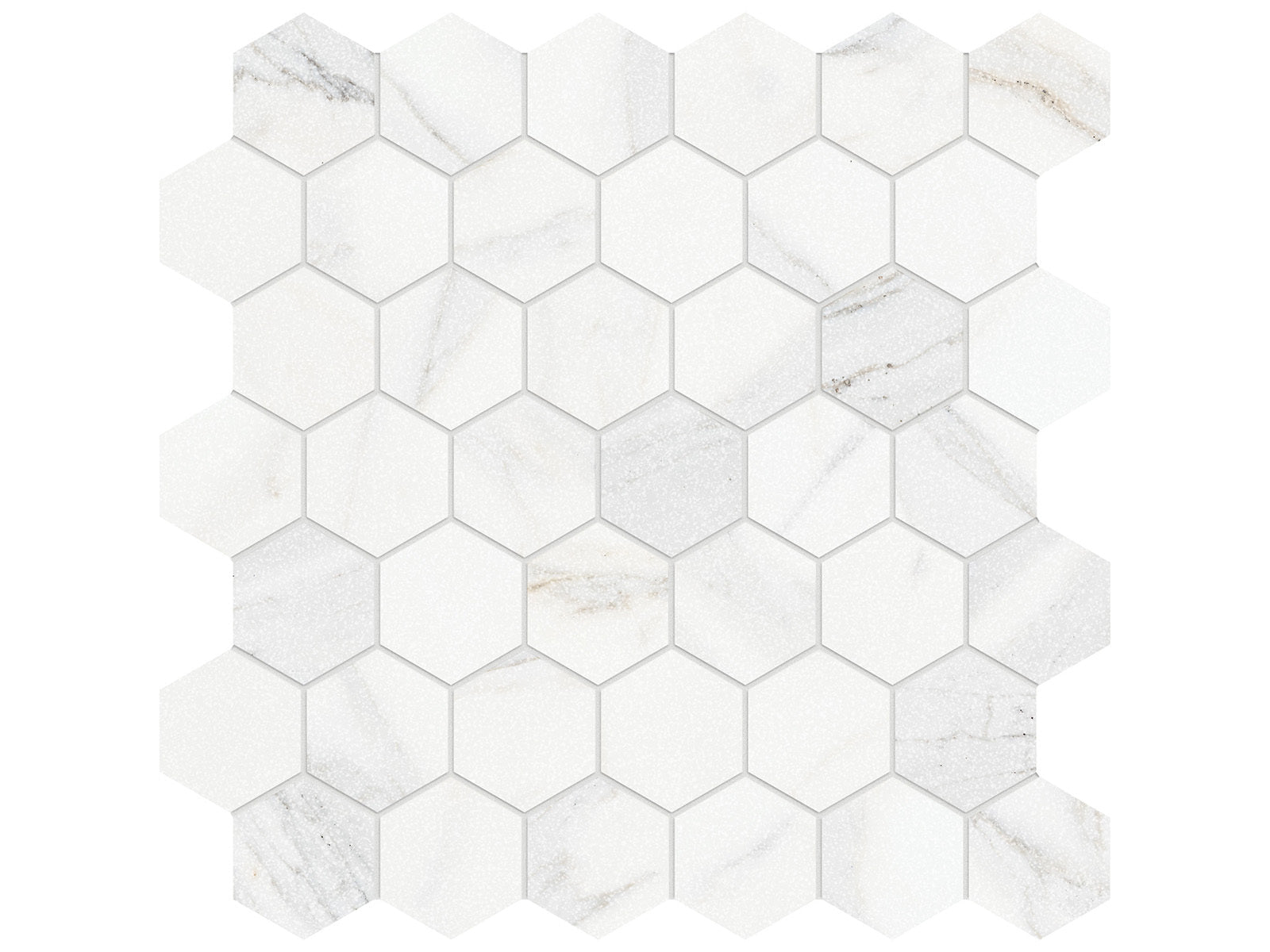 Anatolia - Majesto - Calacatta Borghini - Mosaïque hexagonale de porcelaine colorée dans la masse vintage 5 cm (2 po)