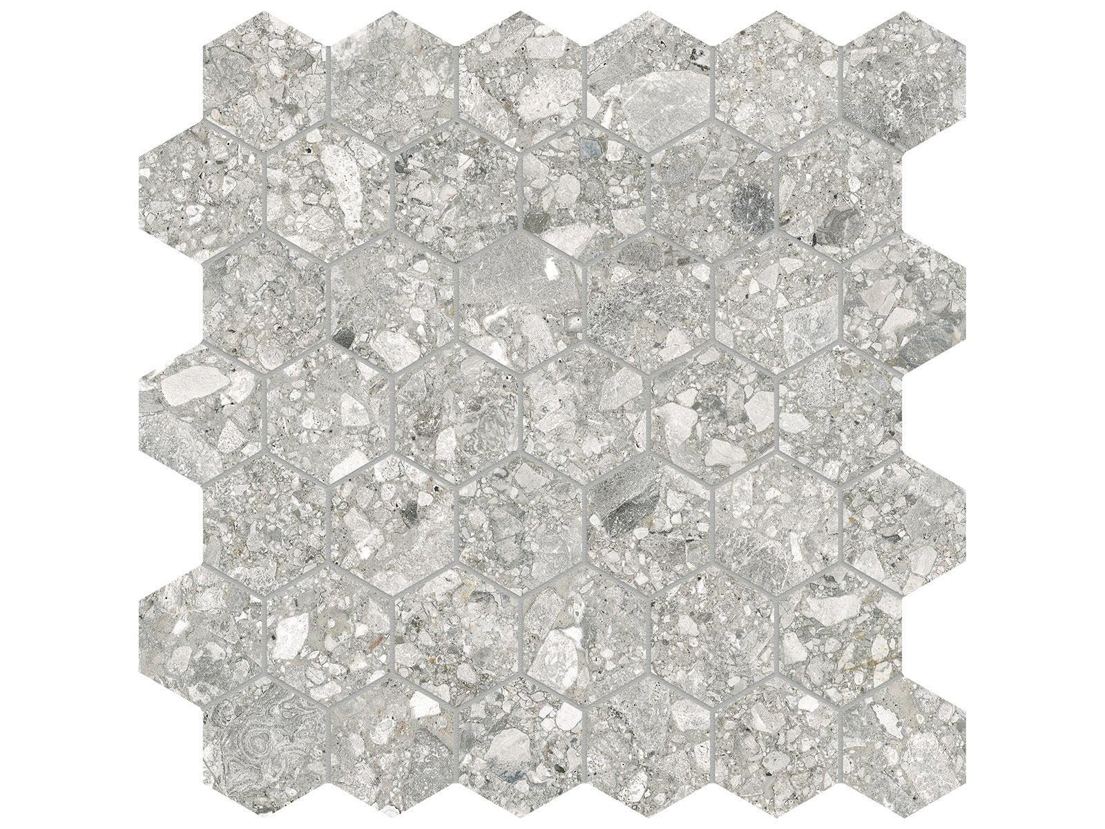 Anatolia - Majesto - Ceppo di Gre - Mosaïque hexagonale de porcelaine colorée dans la masse mate organique 5 cm (2 po)