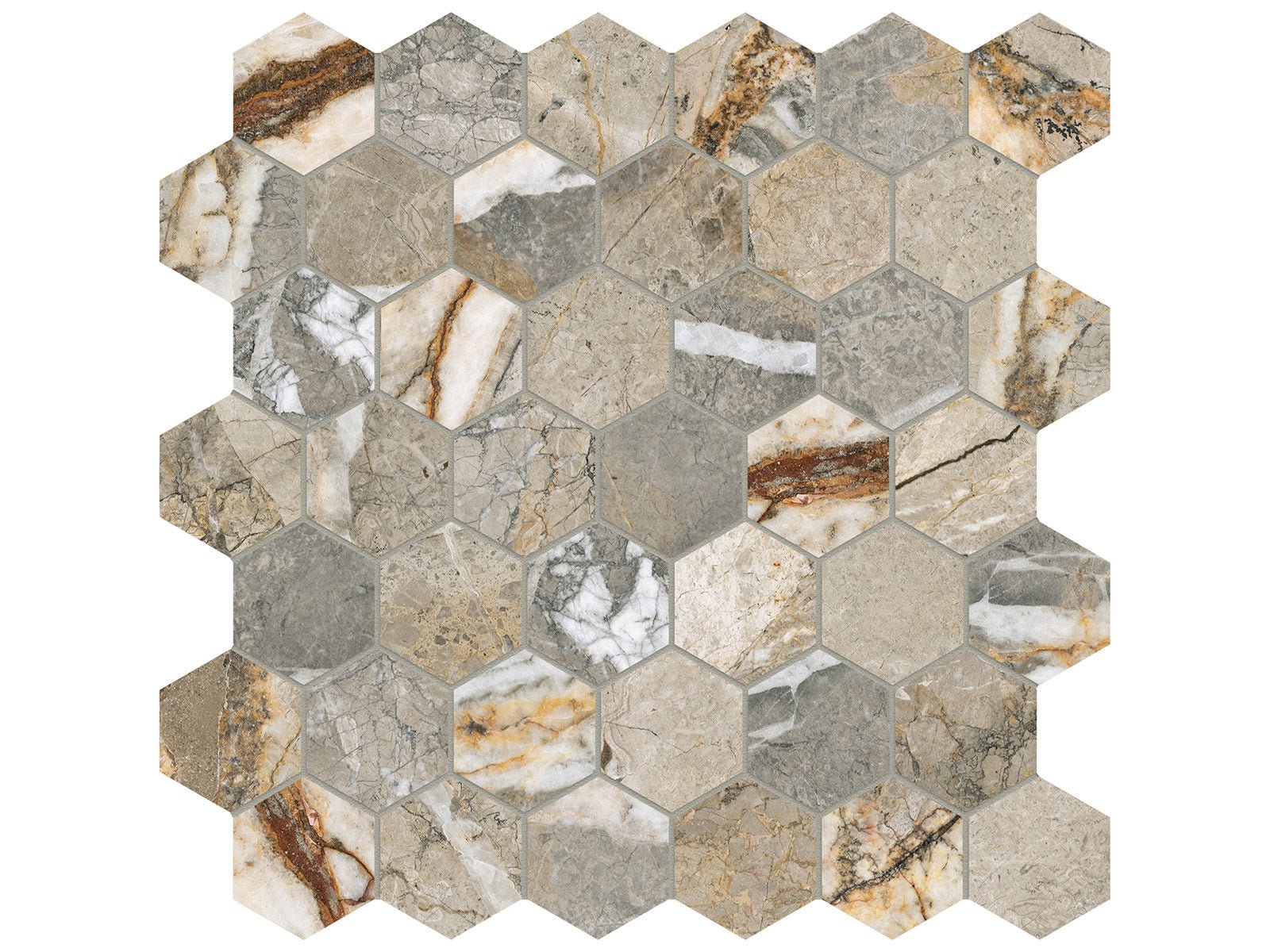 Anatolia - Majesto - Foresta - Mosaïque hexagonale de porcelaine colorée dans la masse adoucie 5 cm (2 po)