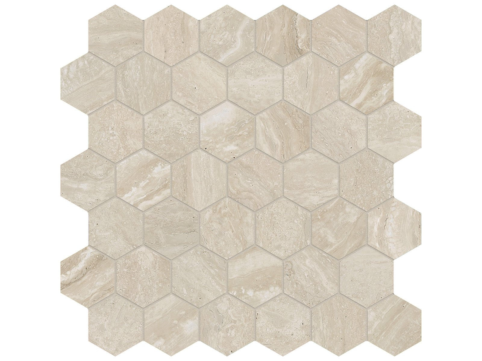 Anatolia - Majesto - Travertino Classico - Mosaïque hexagonale de porcelaine colorée dans la masse mate organique 5 cm (2 po)