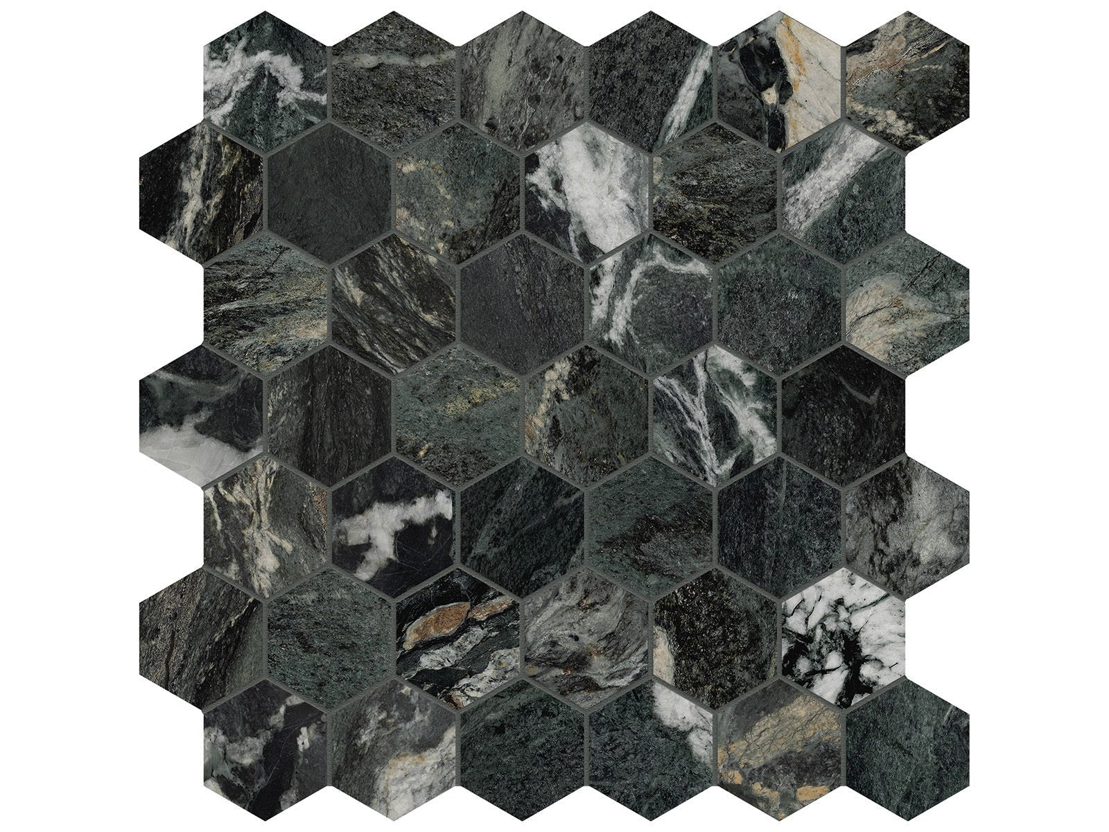 Anatolia - Majesto - Verdi Alpi - Mosaïque hexagonale de porcelaine colorée dans la masse adoucie 5 cm (2 po)