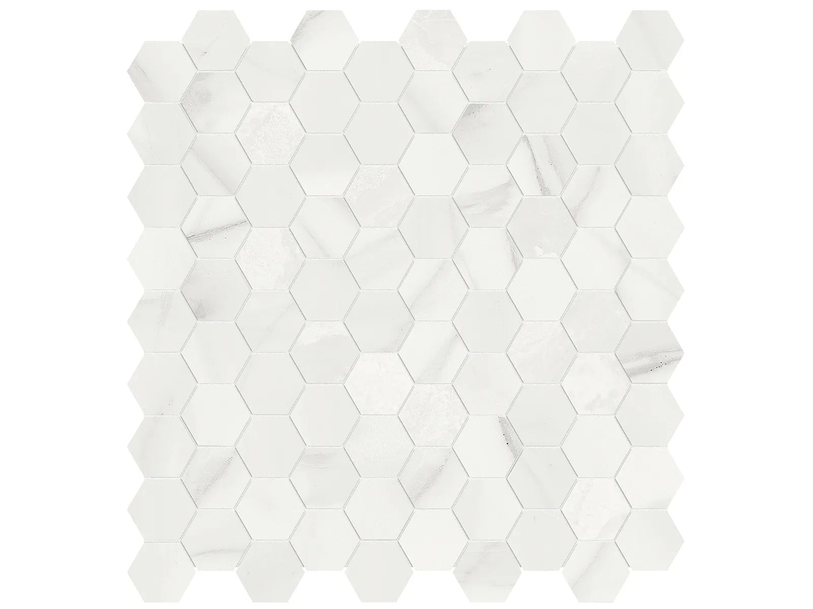 Anatolia - Mayfair - Volakas Grigio - Mosaïque hexagonale de porcelaine émaillée lustrée 3,2 cm (1 1/4 po) - Ceramed