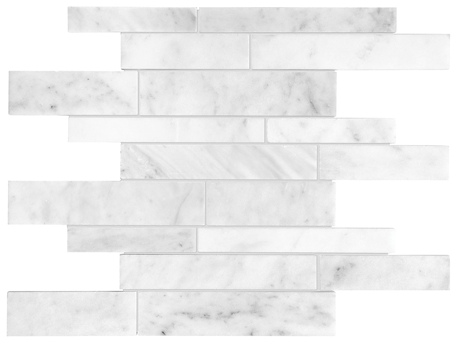 Anatolia - Mosaïque en marbre à bandes aléatoires Bianco Venatino mini Versailles adoucie 12" x 12" ||5001-0028-0 - Ceramed