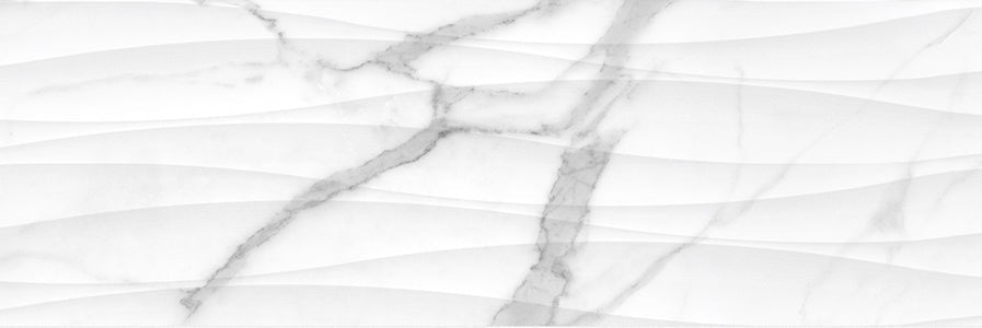 Anatolia - Raffino - Statuario Valore - Tuile murale 3D Curva de céramique émaillée aspect marbre, fini mat, rectifiée 30 x 90 cm (12 x 36 po)