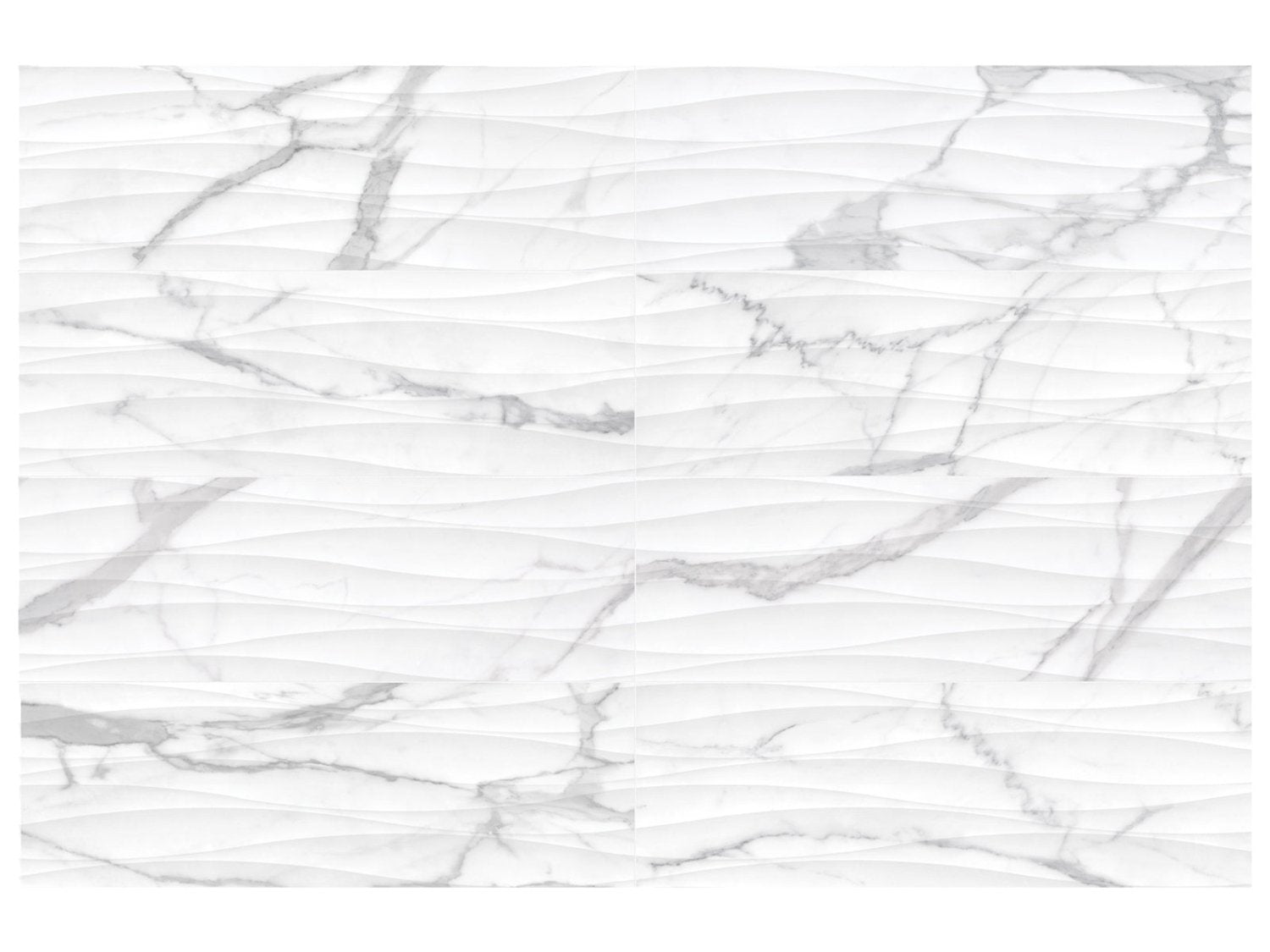 Anatolia - Raffino - Statuario Valore - Tuile murale 3D Curva de céramique émaillée aspect marbre, fini mat, rectifiée 30 x 90 cm (12 x 36 po)