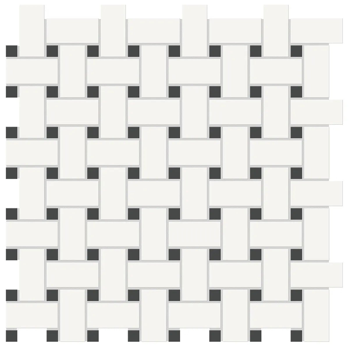 Anatolia - Soho - Canvas White w/ Retro Black - Mosaïque Basketweave mate 12 x 12 po ||4501-0470-0 - Ceramed