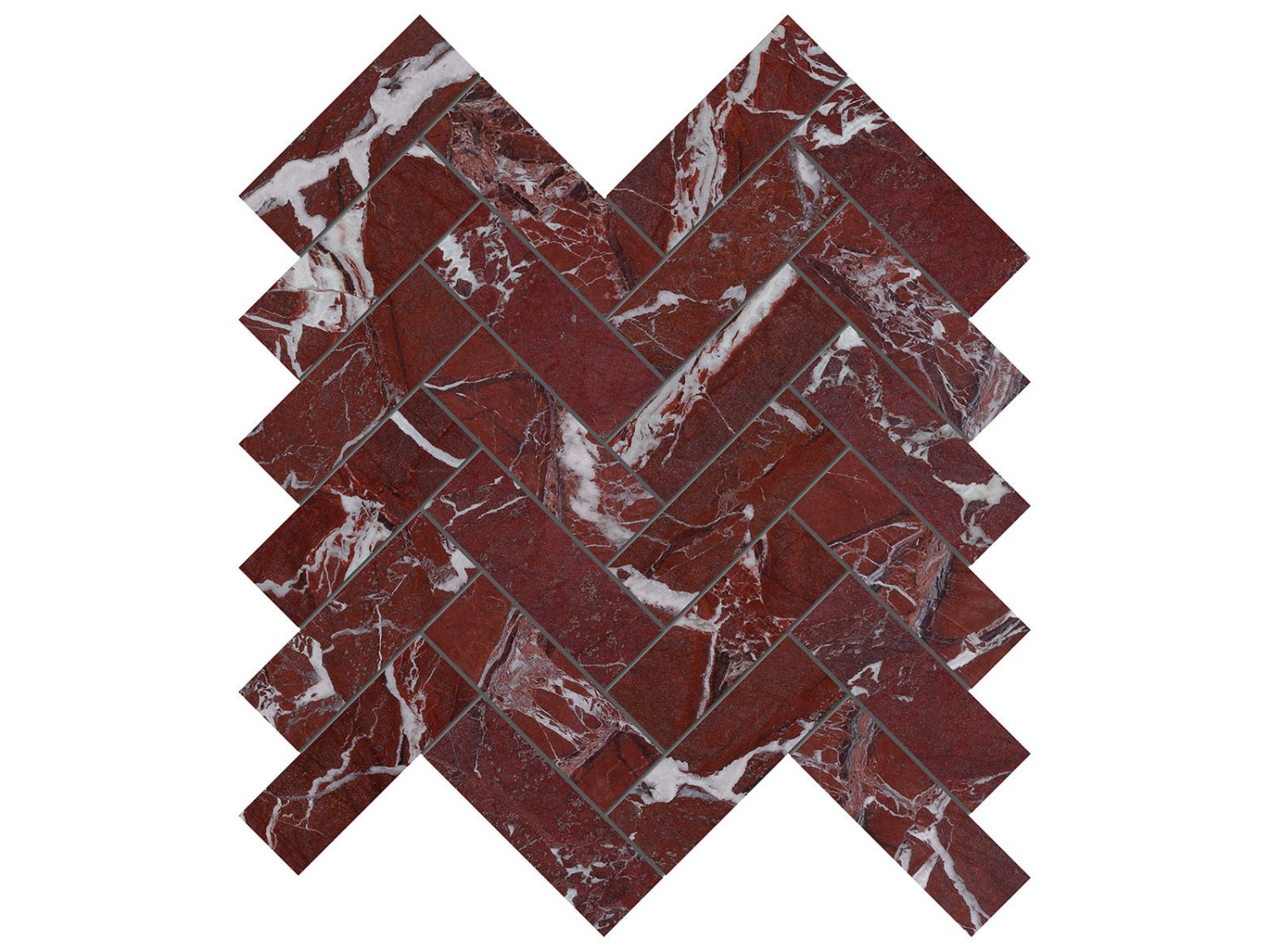 Anatolia - Tuscano Rosso - Mosaïque à chevrons de marbre, fini poli 3,3 x 10 cm (1,25 x 4 po)