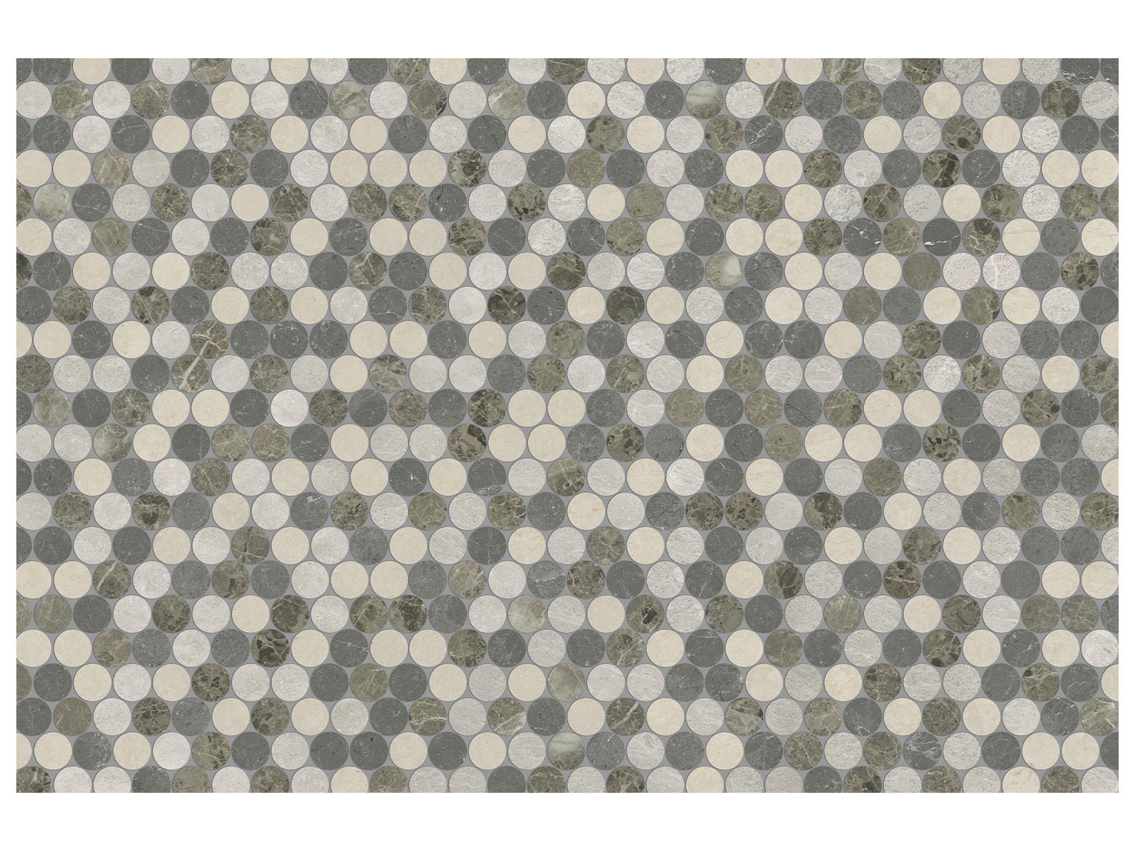 Anatolia - Utopio - Terra - Mosaïque Pennyround en pierre naturelle, mélange adouci et poli 28,2 x 32,7 cm (11,1 x 12,87 po)