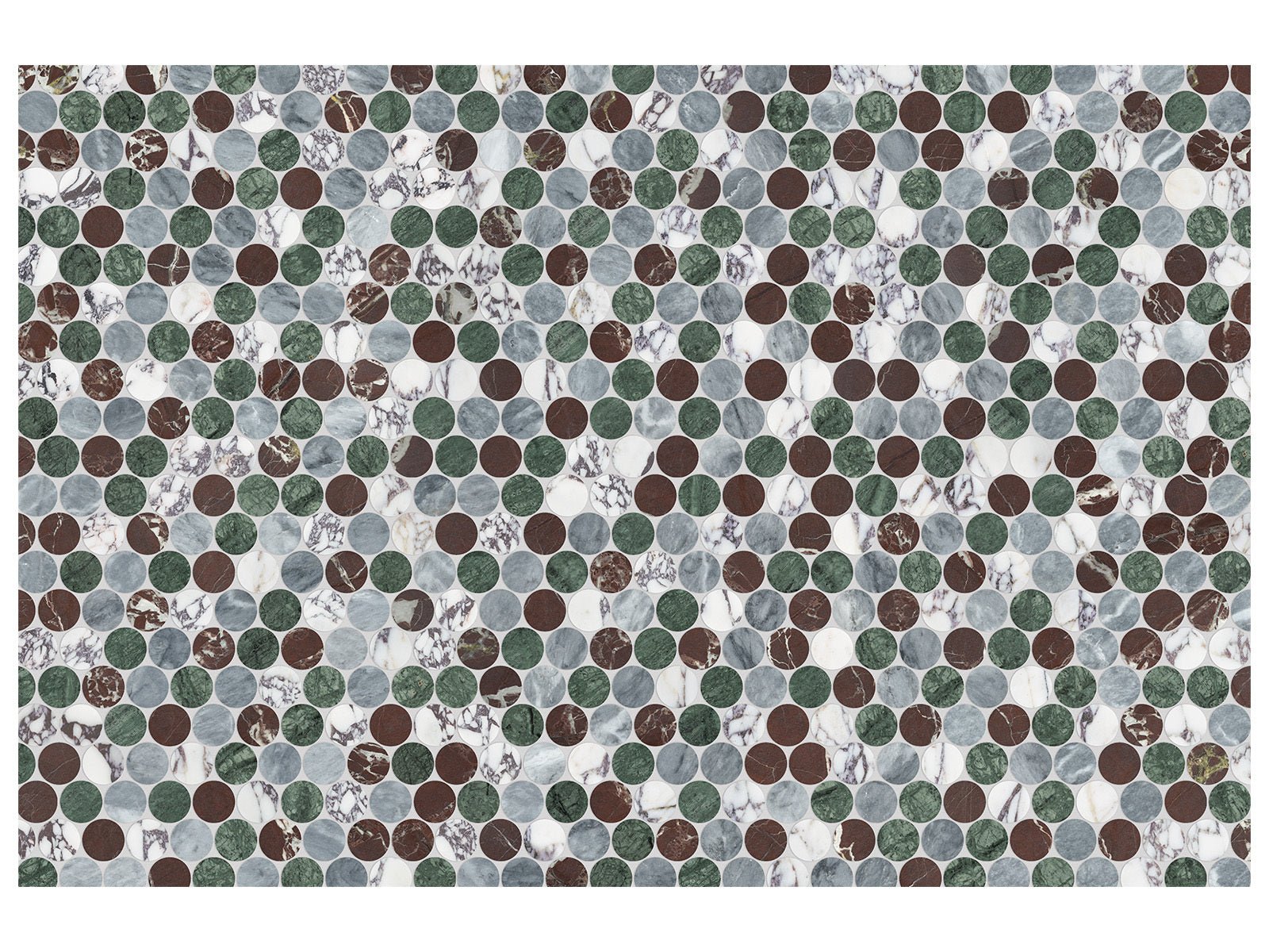 Anatolia - Utopio - Tropic - Mosaïque Pennyround en pierre naturelle, mélange adouci et poli 28,2 x 32,7 cm (11,1 x 12,87 po)