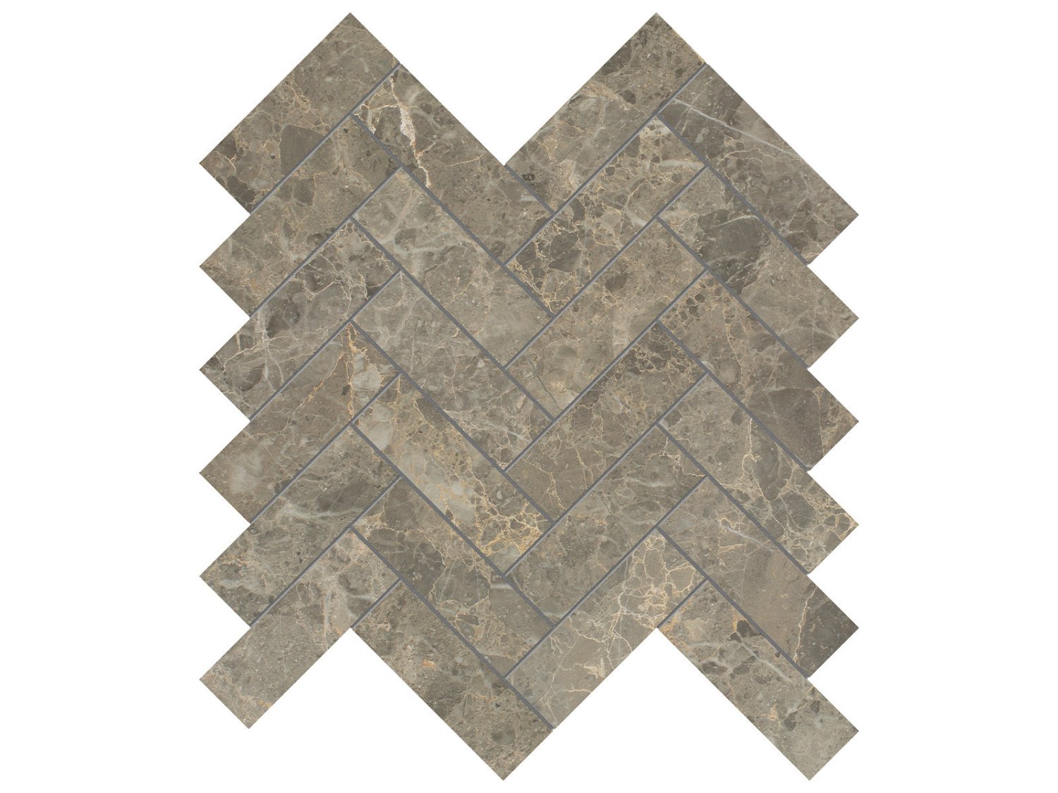 Anatolia - Velutto Ash - Mosaïque à chevrons de marbre, fini adouci 3,3 x 10 cm (1,25 x 4 po)