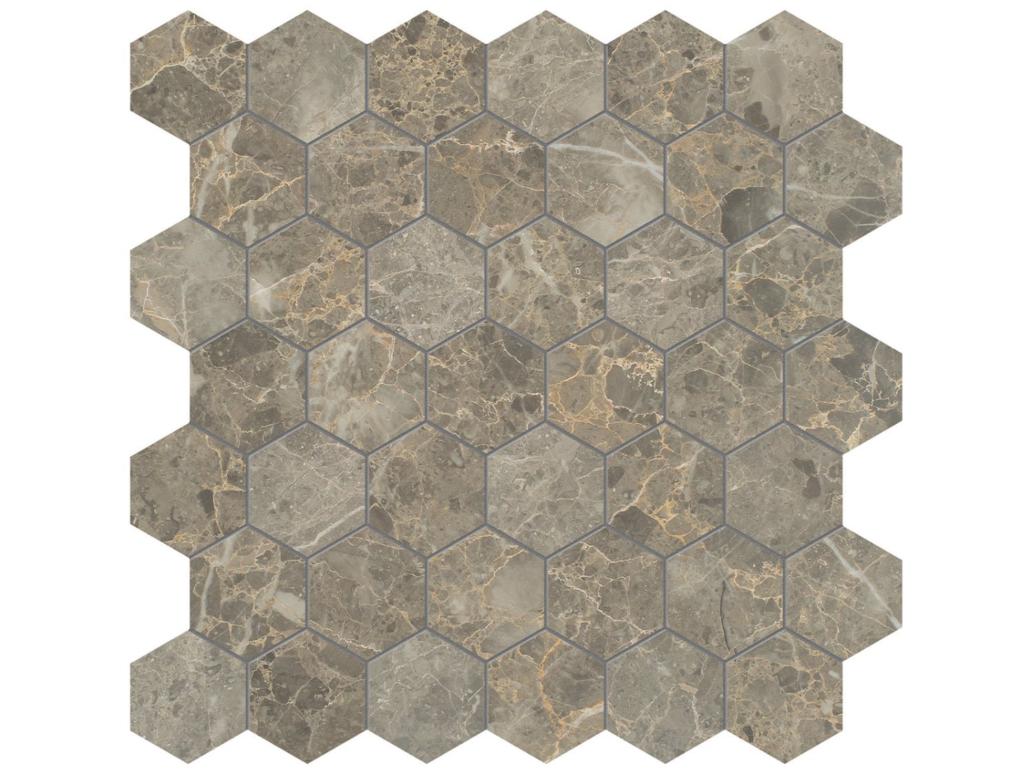 Anatolia - Velutto Ash - Mosaïque hexagonale de marbre, fini adouci 4,9 cm (2 po)
