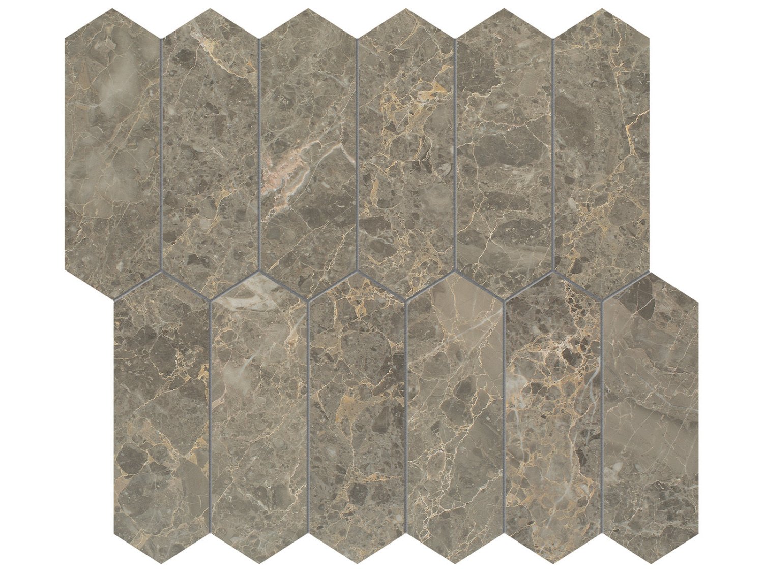 Anatolia - Velutto Ash - Mosaïque picket de marbre, fini adouci 4,9 x 15 cm (2 x 6 po)