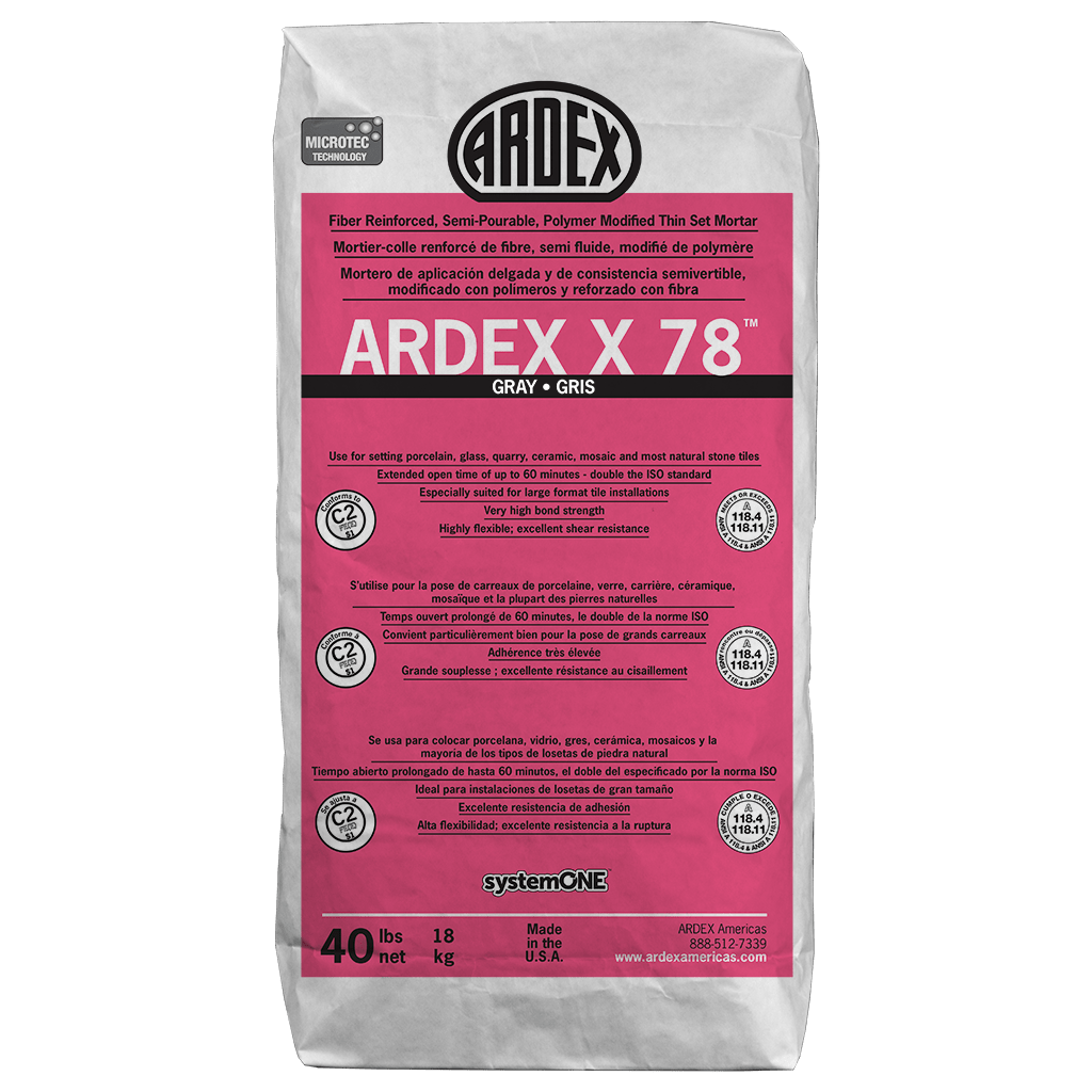 Ardex - X 78 Mortier-colle semi-fluide renforcé de fibre, Gris - 40 lb