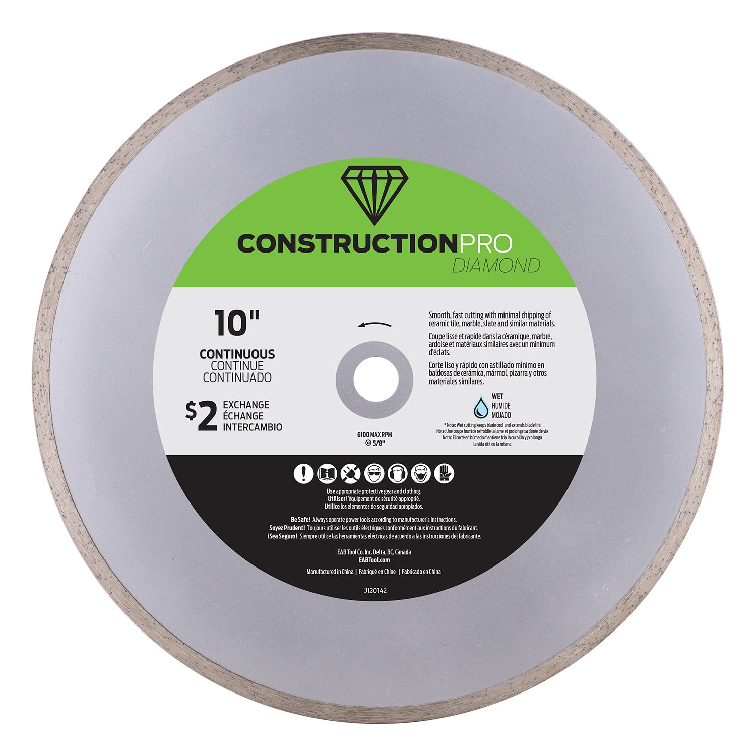 EAB - Lame diamantée continue Construction Pro Série Jaune 10"