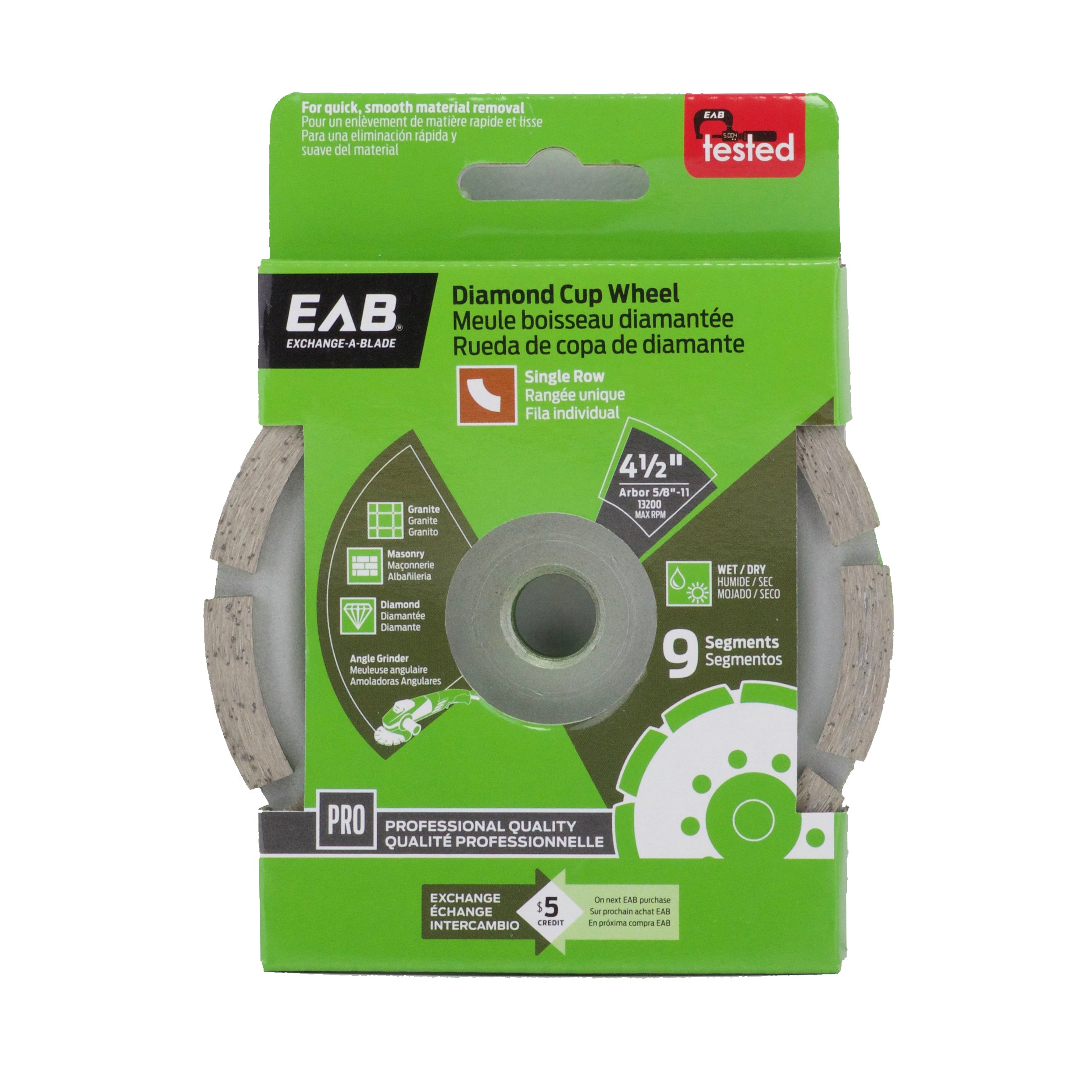 EAB - Meule boisseau diamantée professionelle segmentée à rangée unique 4-1/2"