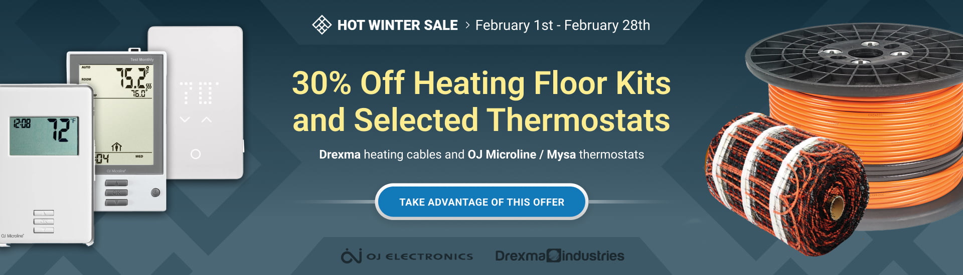 Ceramed winter sale – 30% off Drexma heating floor kits and selected OJ Microline thermostats until February 28th