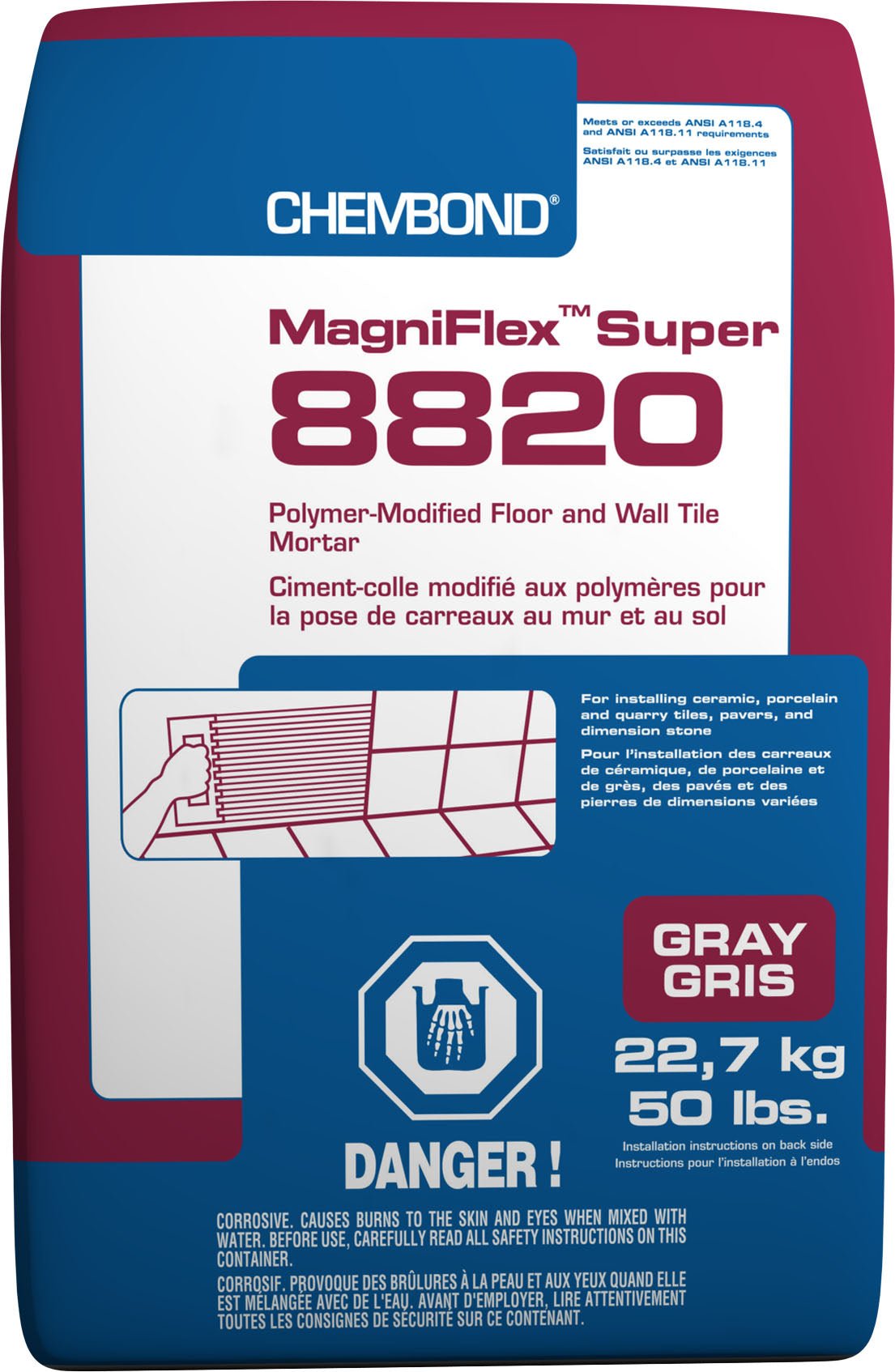Chembond - Magniflex Super 8820 Ciment-colle pour carreaux de sol et de mur, Gris - 50 lb