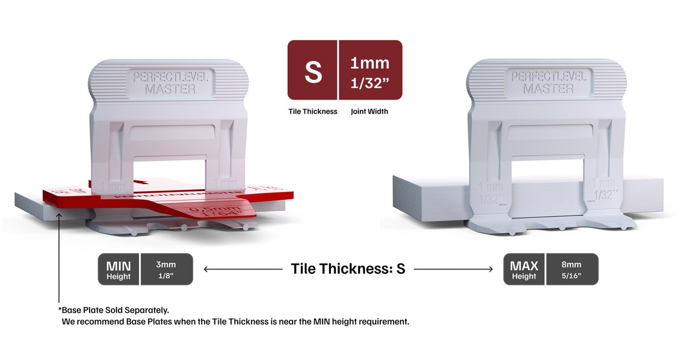 Perfect Level Master - Clips de nivellement 1mm (1/32") pour carreaux de 8 à 14 mm d'épais