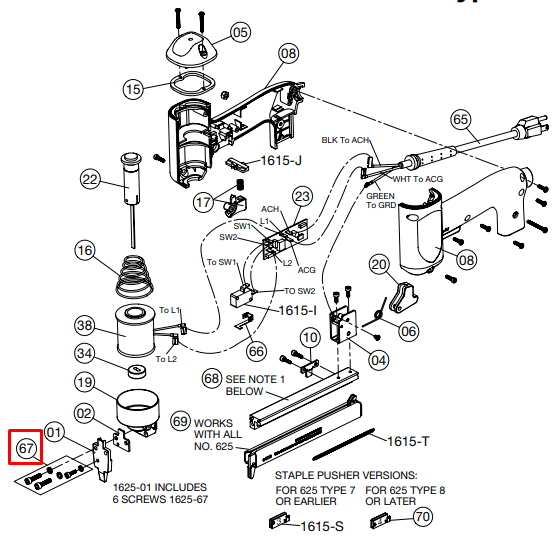 Crain - Vis du guide frontal pour no. 625 (paquet de 6)