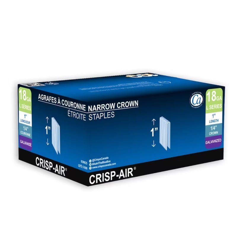 Crispo Air - Agrafes divergentes galvanisées 18 ga 1/4" x 1-1/8" (paquet de 5000)