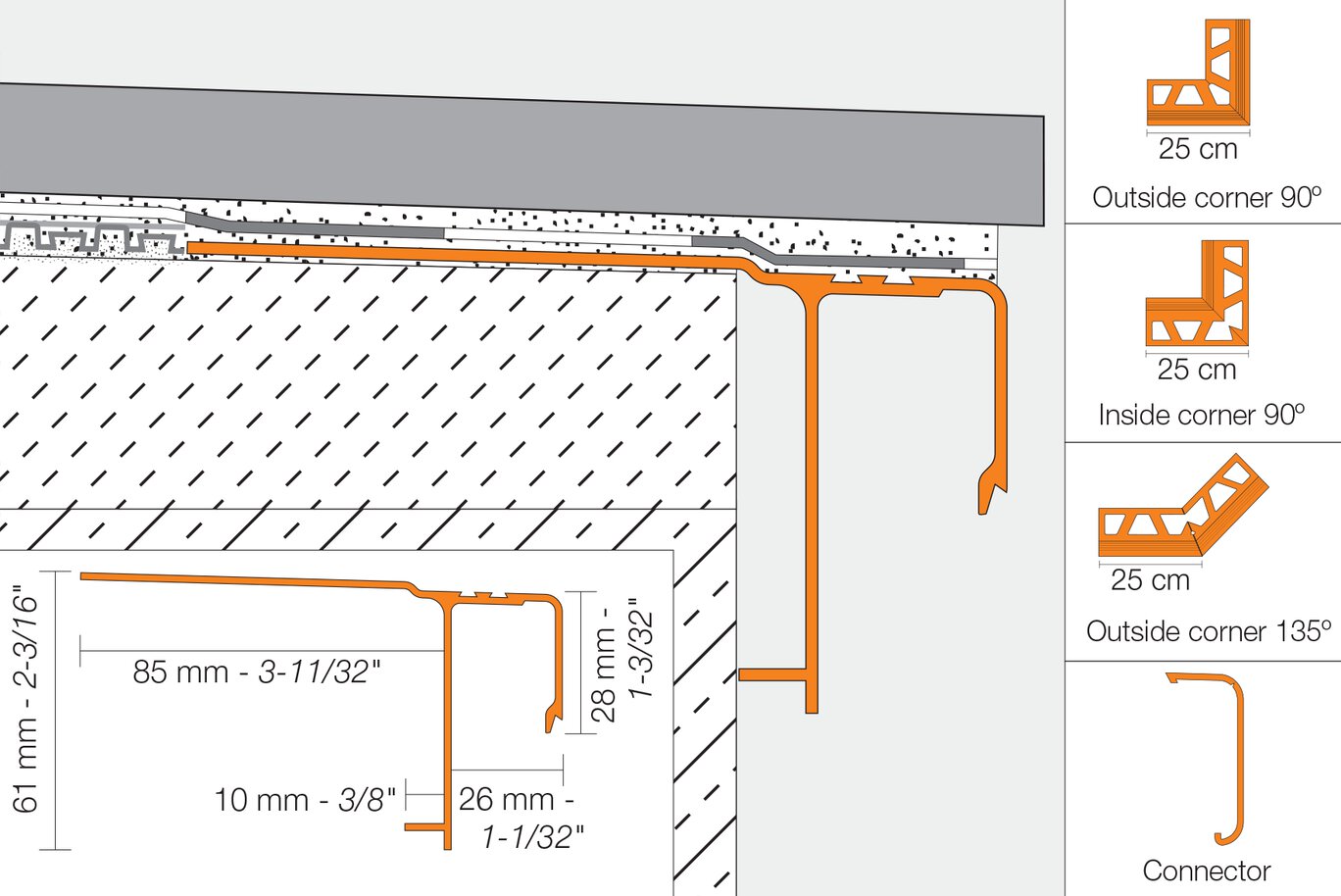 Schluter Systems - Bara-Rak Edge Trim W/ Drip Lip Al Brt Wh ||RAK50BW