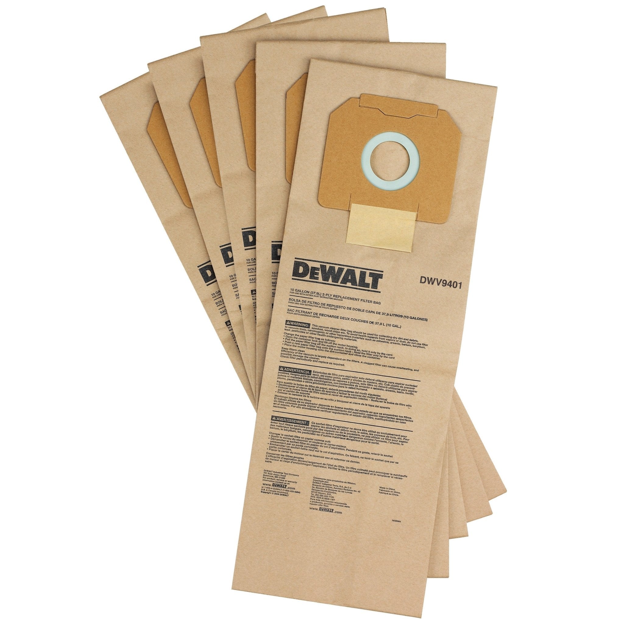 DeWalt - Ensemble de 5 sacs en papier pour dépoussiéreurs