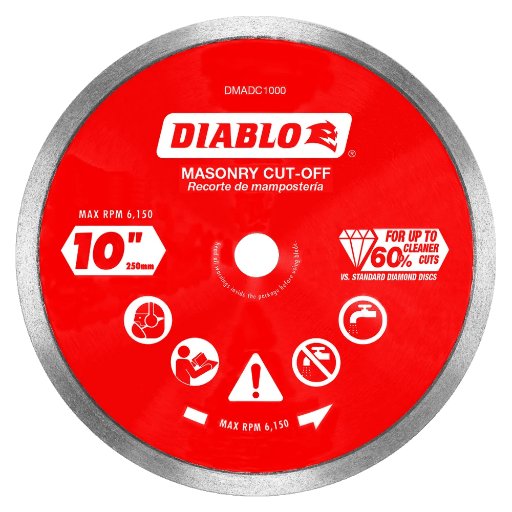 Diablo - Disques à tronçonner diamantés à jante continue pour la maçonnerie 10"