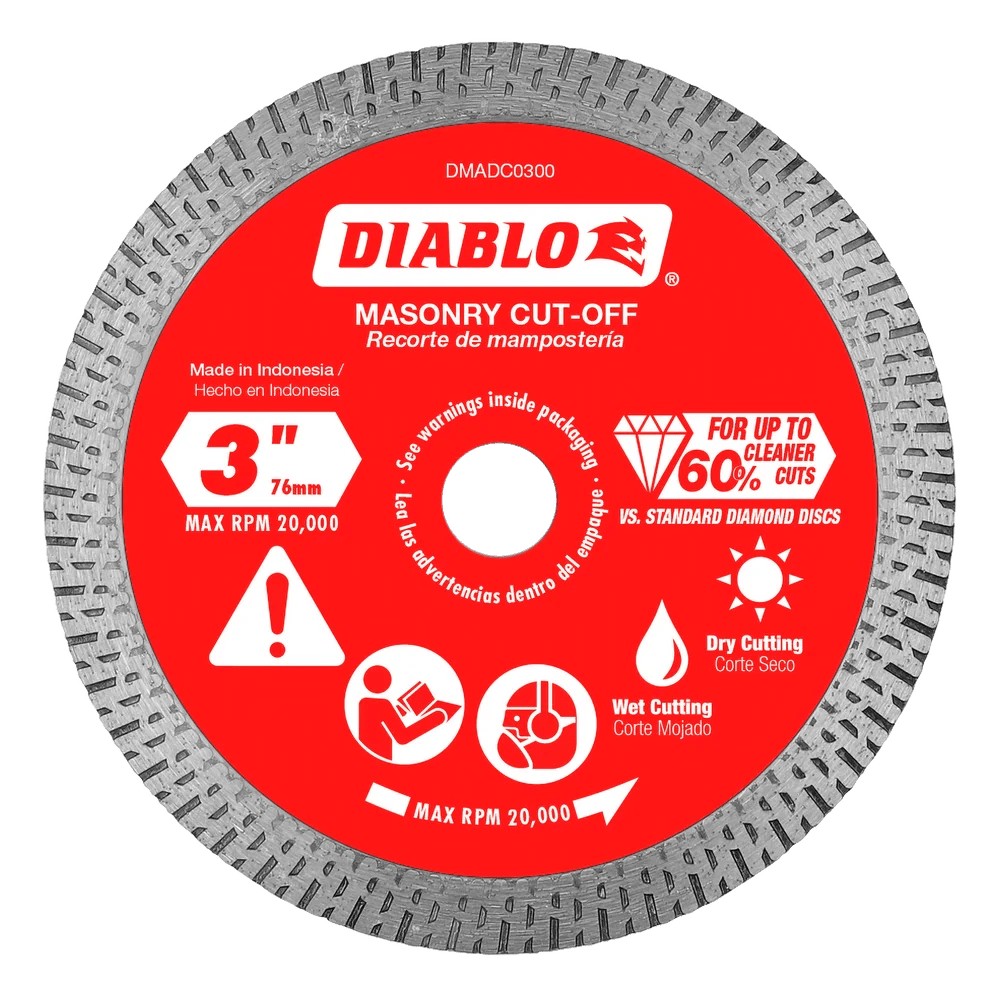 Diablo - Disques à tronçonner diamantés à jante continue pour la maçonnerie 3"
