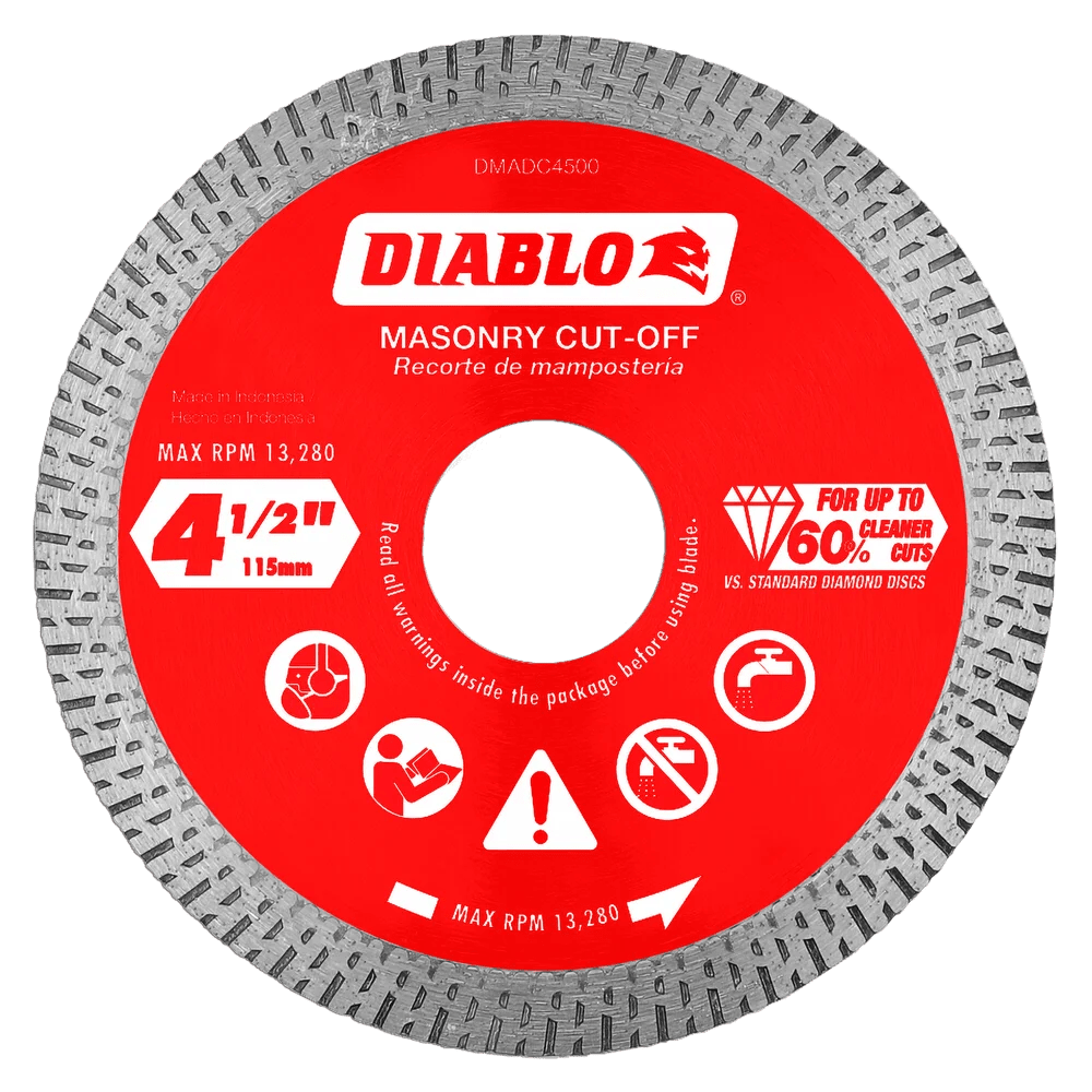 Diablo - Disques à tronçonner diamantés à jante continue pour la maçonnerie 4-1/2"