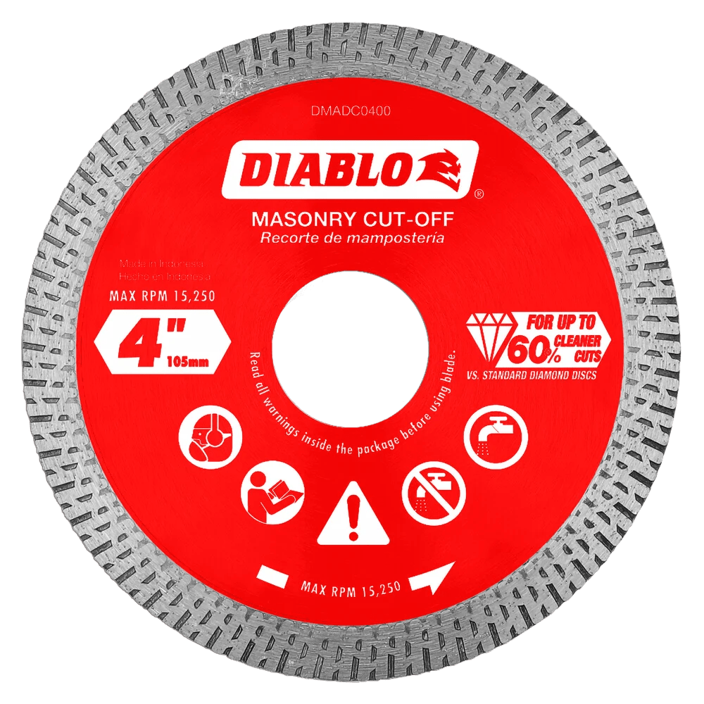 Diablo - Disques à tronçonner diamantés à jante continue pour la maçonnerie 4"