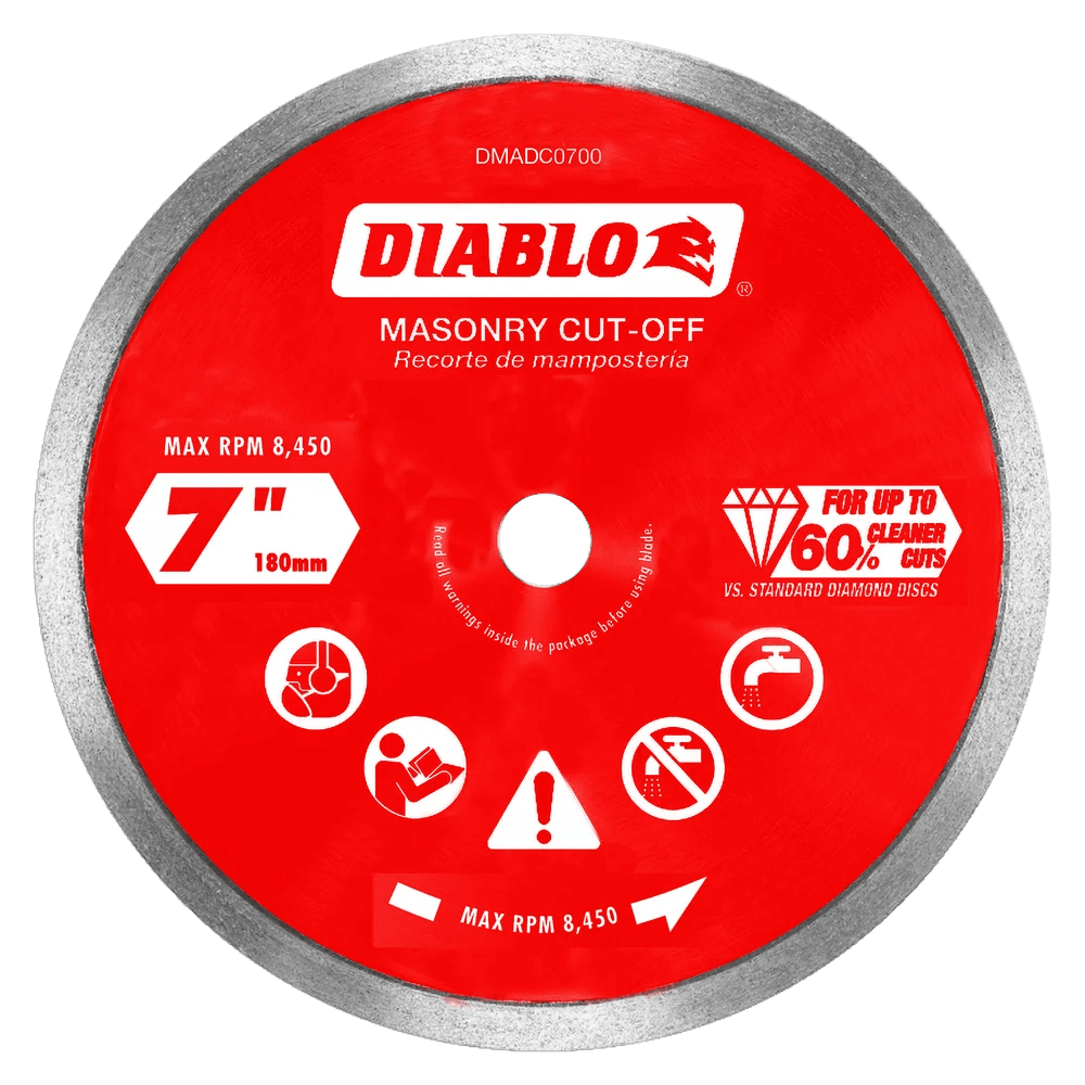 Diablo - Disques à tronçonner diamantés à jante continue pour la maçonnerie 7"