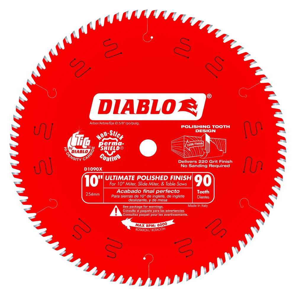Diablo - Lame de scie à bois Ultimate Polished Finish 90 dents 10"