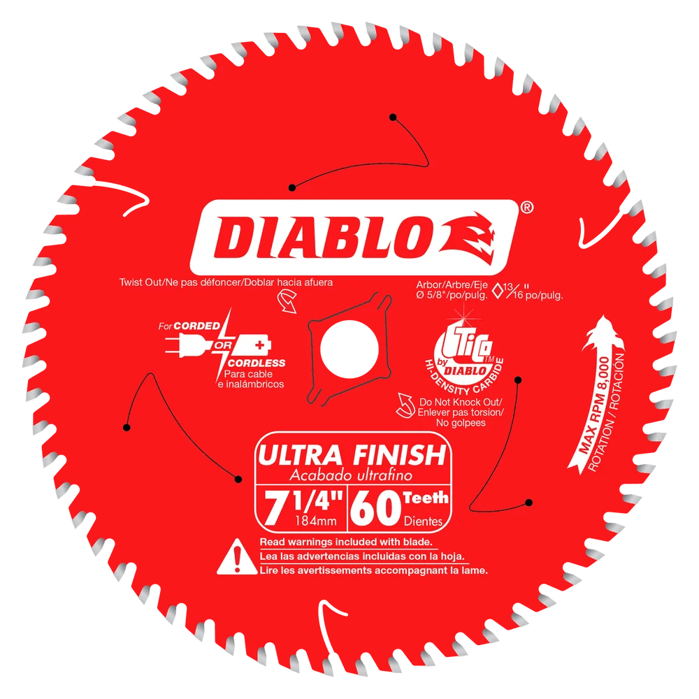 Diablo - Lame de scie circulaire Ultra Finish 60 dents 7-1/4"