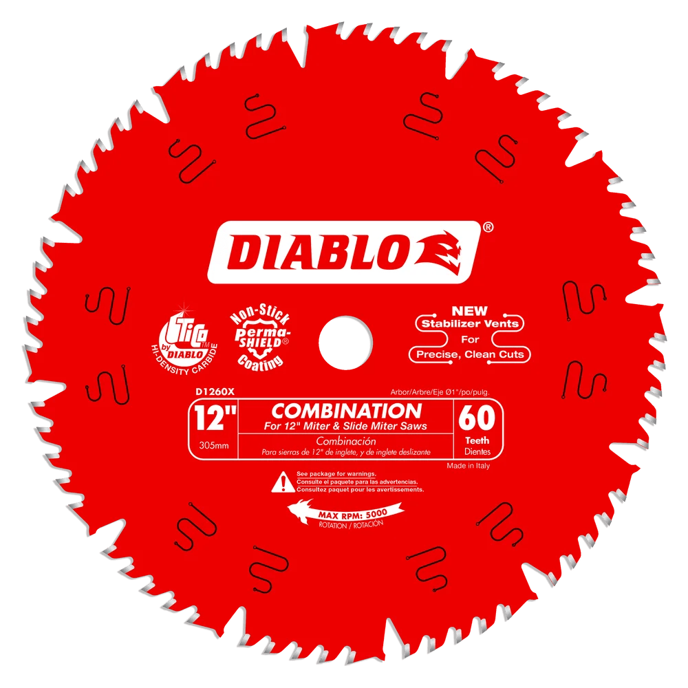 Diablo - Lame de scie combinée 60 dents pour les scies à onglet, les scies à onglet à glissière et les scies de table 12"